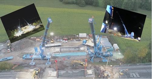 Einhub von Brückenfertigteilen in Hannenbach